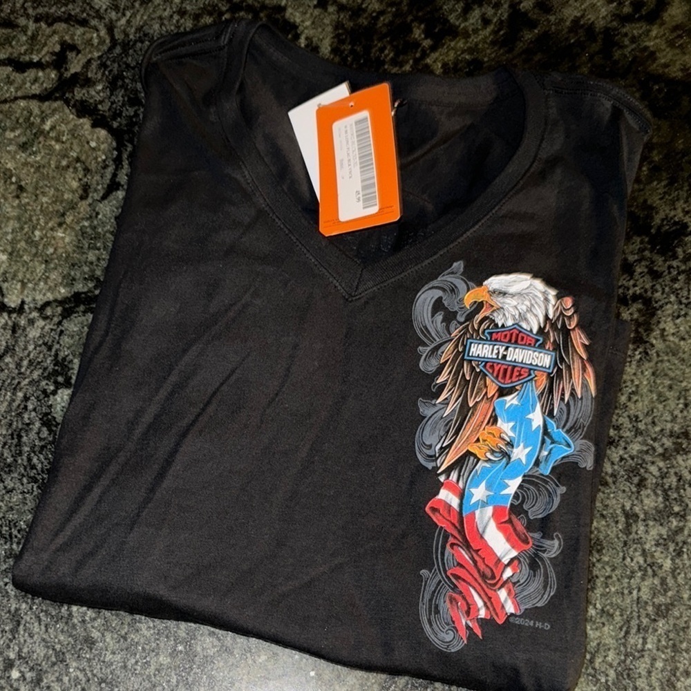 Harley Davidson flag  Graphic V Neck T-Shirt